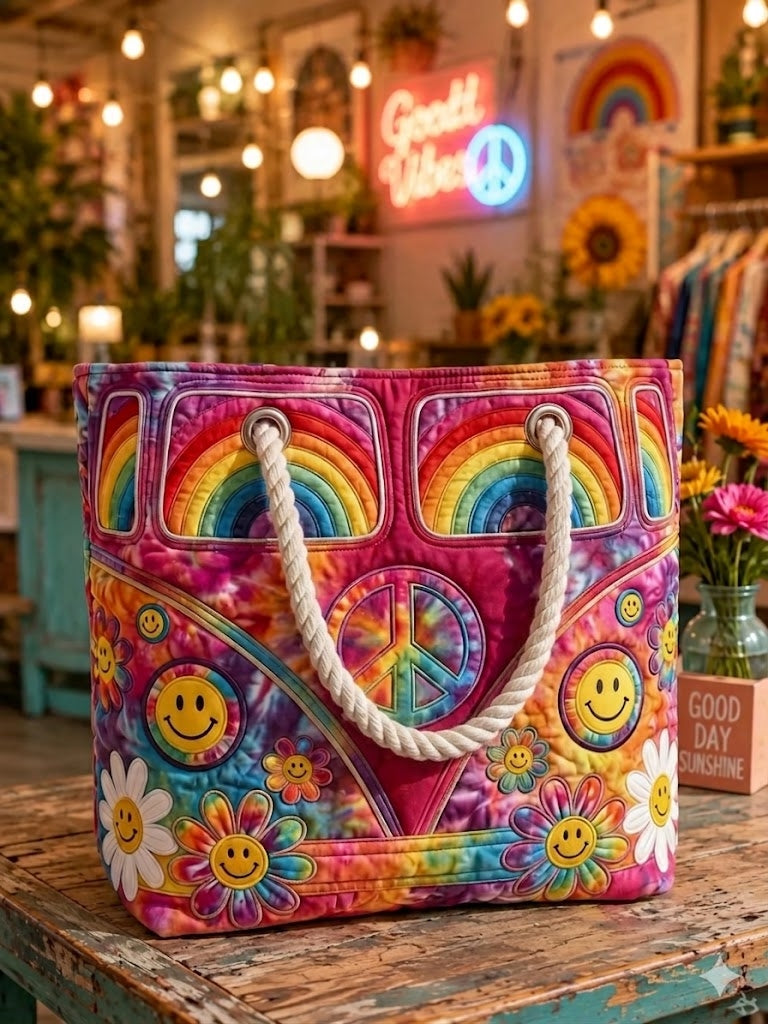 Tie Dye Peace Quilted Beach Bag EM08