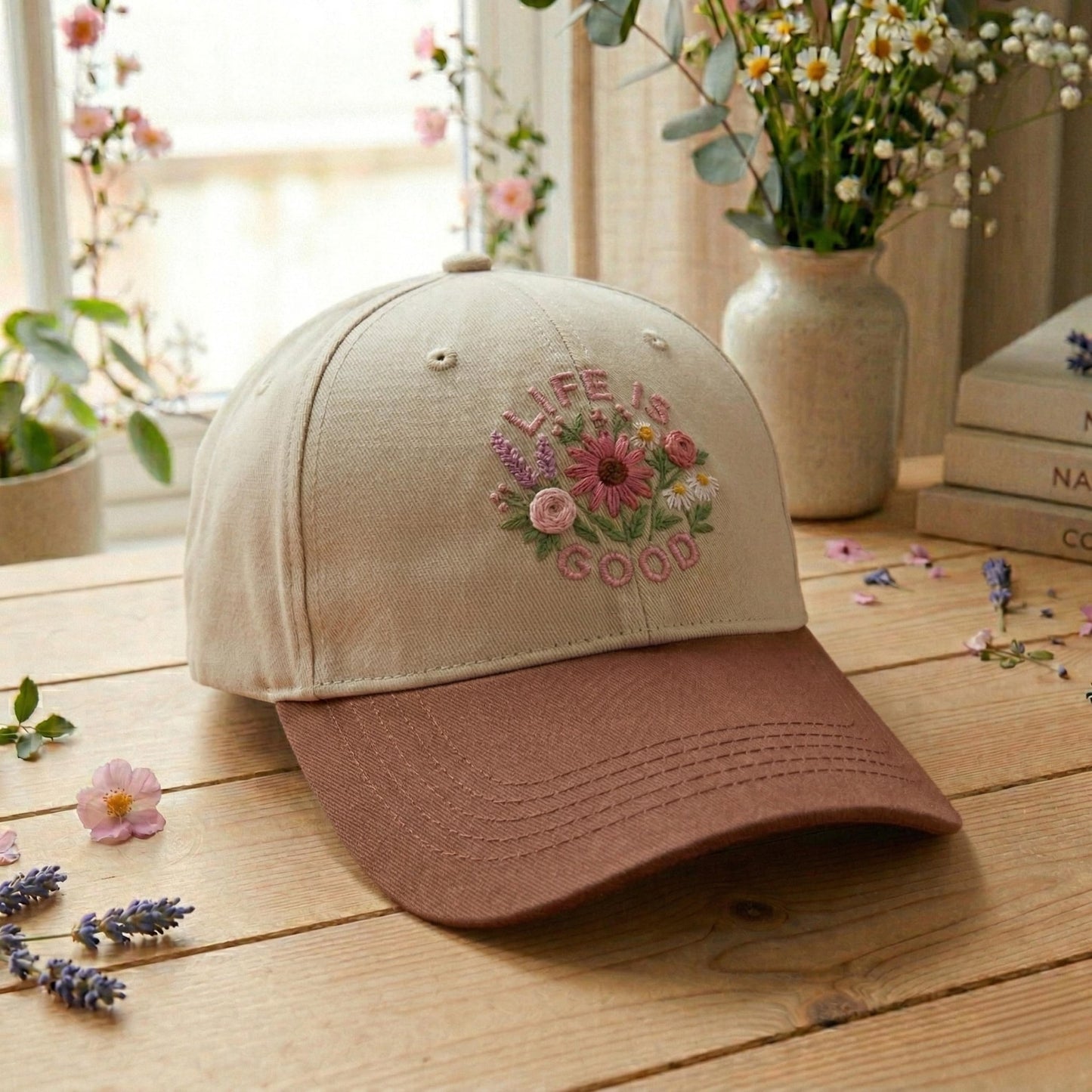 Wildflower Embroidered Two-Tone Trucker Hat EM02