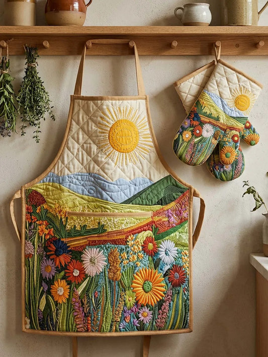 Floral Landscape Quilt Apron and Gloves  EM03