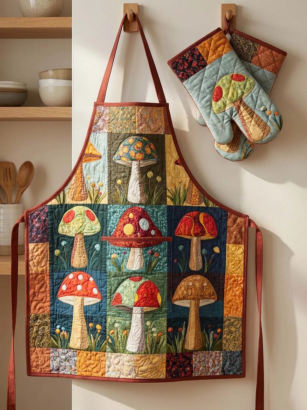 Mushroom Quilt Apron and Gloves  EM04