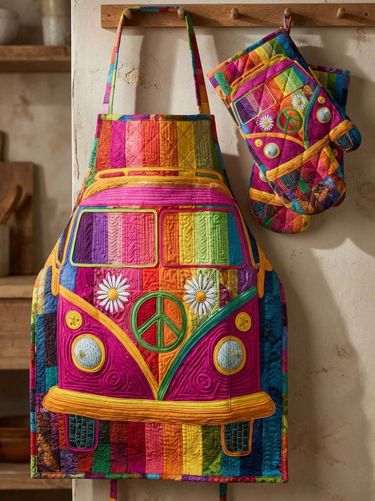 Retro Rainbow Camper Van Quilt Apron and Gloves  EM05
