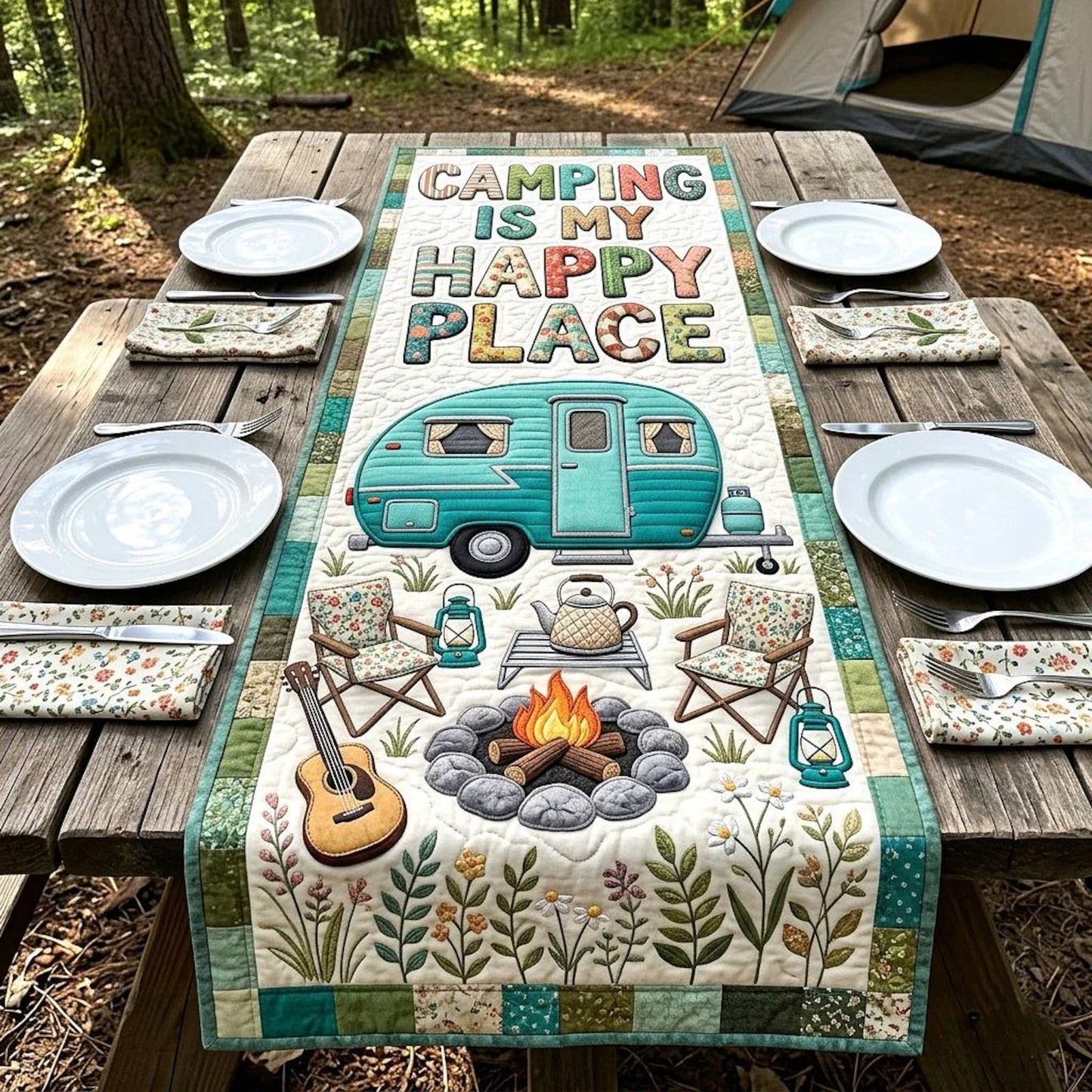 Camping Is My Happy Place Quilted Table Runner EM06
