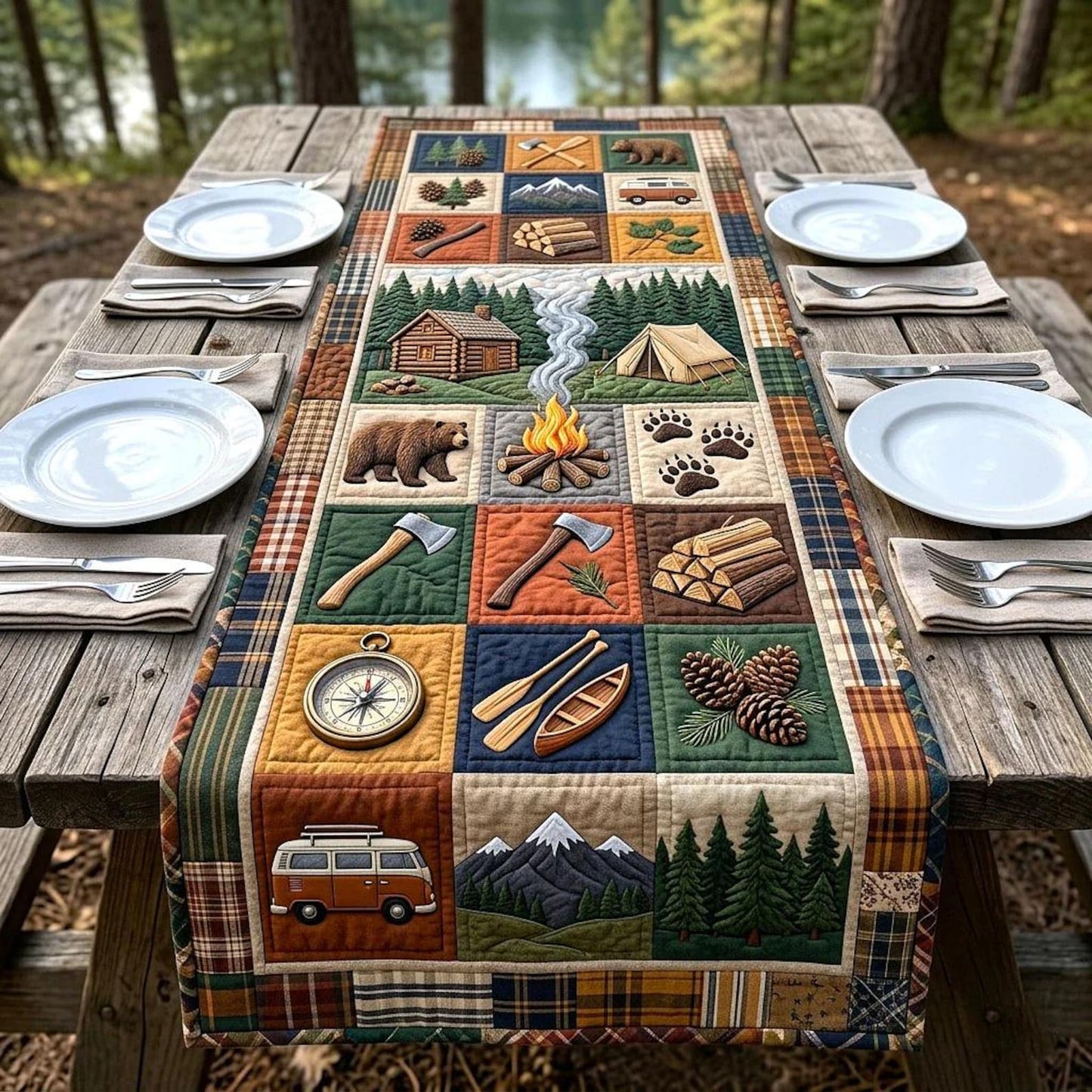 Rustic Camping Patchwork Quilted Table Runner EM07
