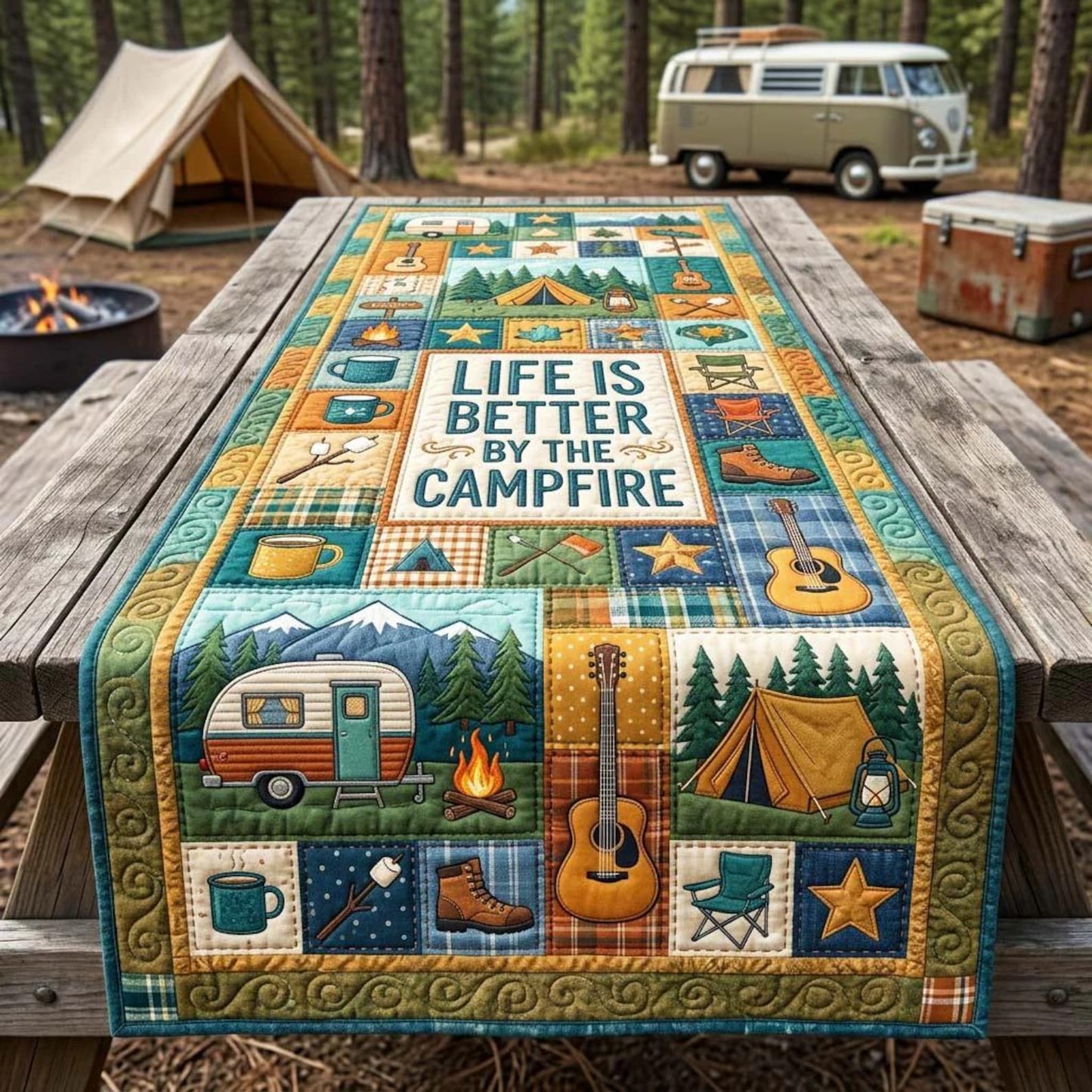 Life Is Better By The Campfire Quilted Table Runner EM08