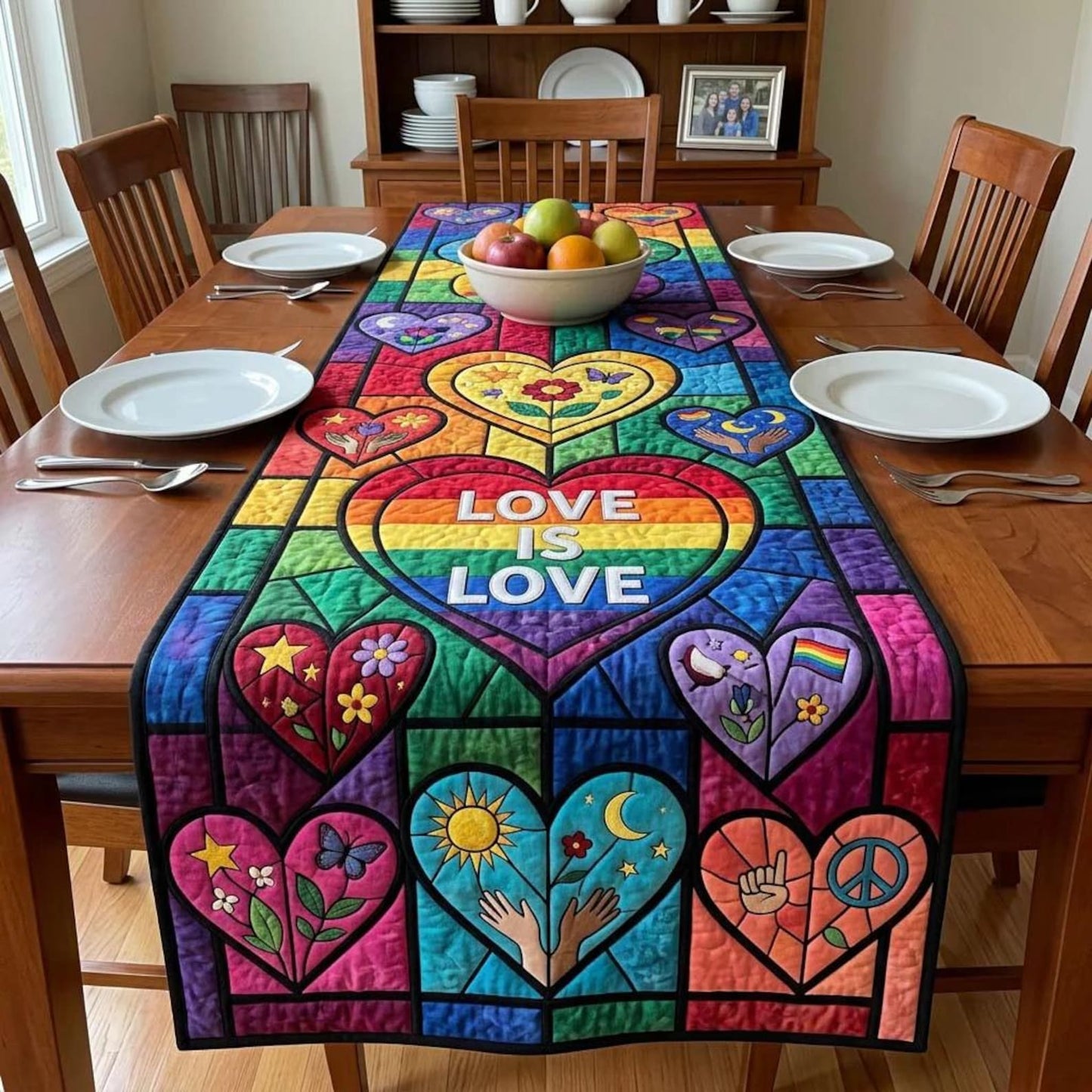 Rainbow Love Is Love Quilted Table Runner EM09