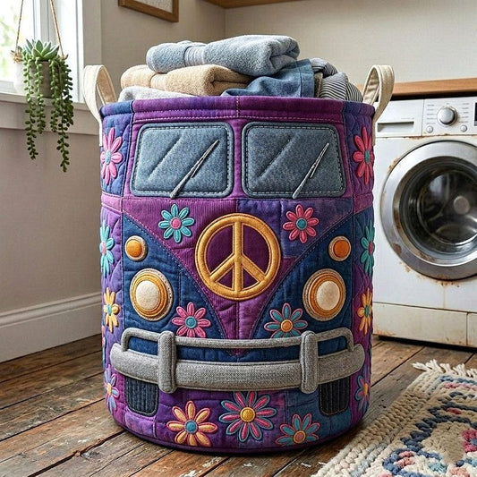 Colorful Hippie Bus Quilted Laundry Basket EM05
