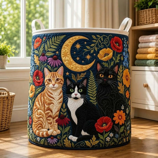 Floral Cat Quilted Laundry Basket EM09