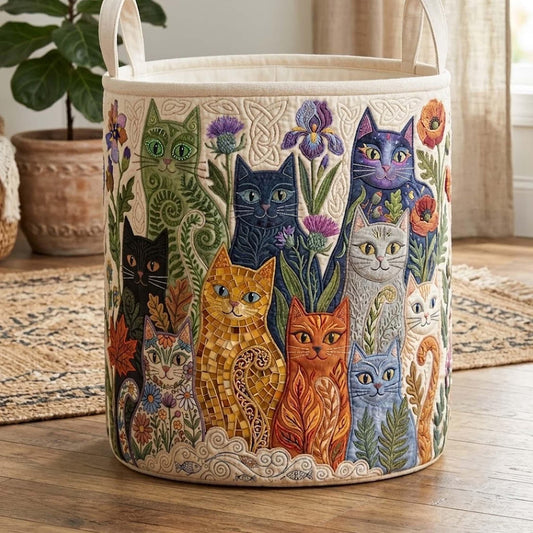 Boho Floral Cat Quilted Laundry Basket EM10