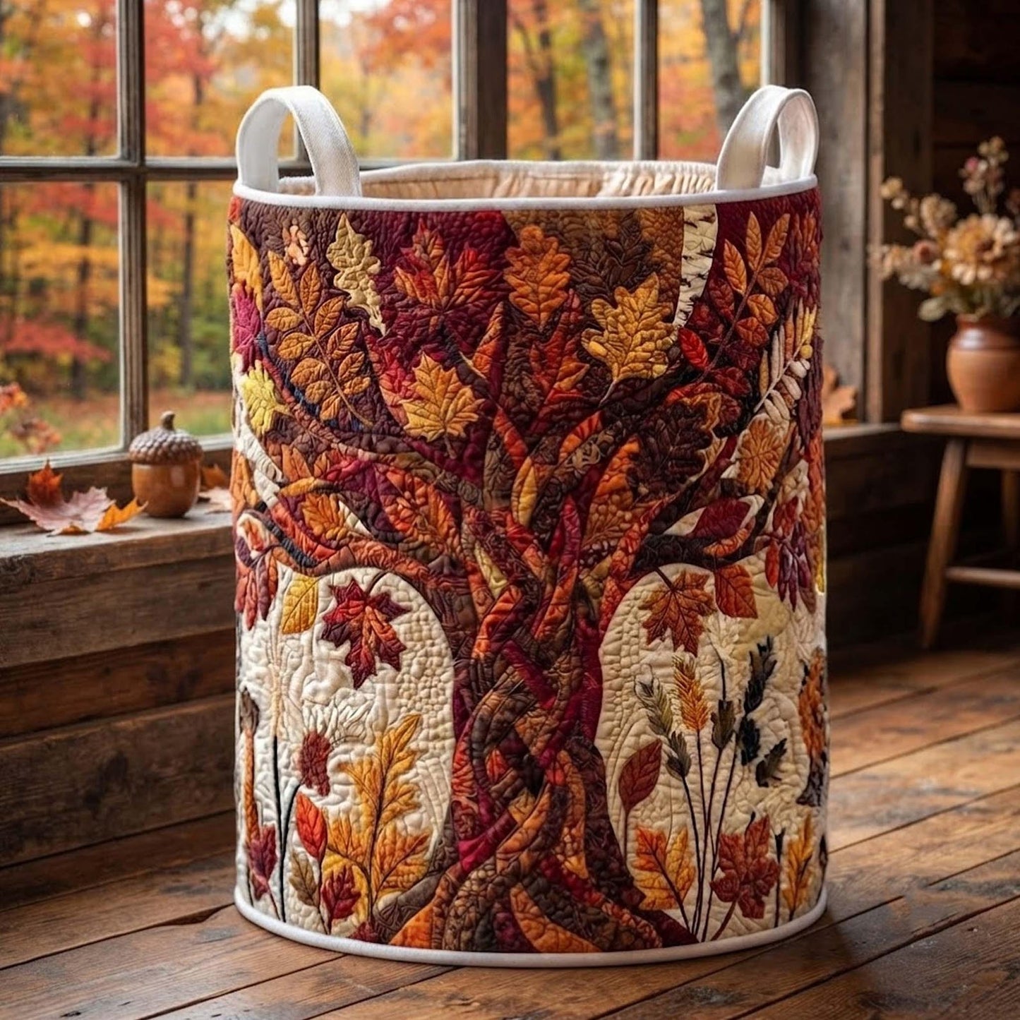 Autumn Leaves Quilted Laundry Basket EM16