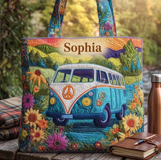 Retro Floral Travel Van Personalized Quilted Tote Bag EM02