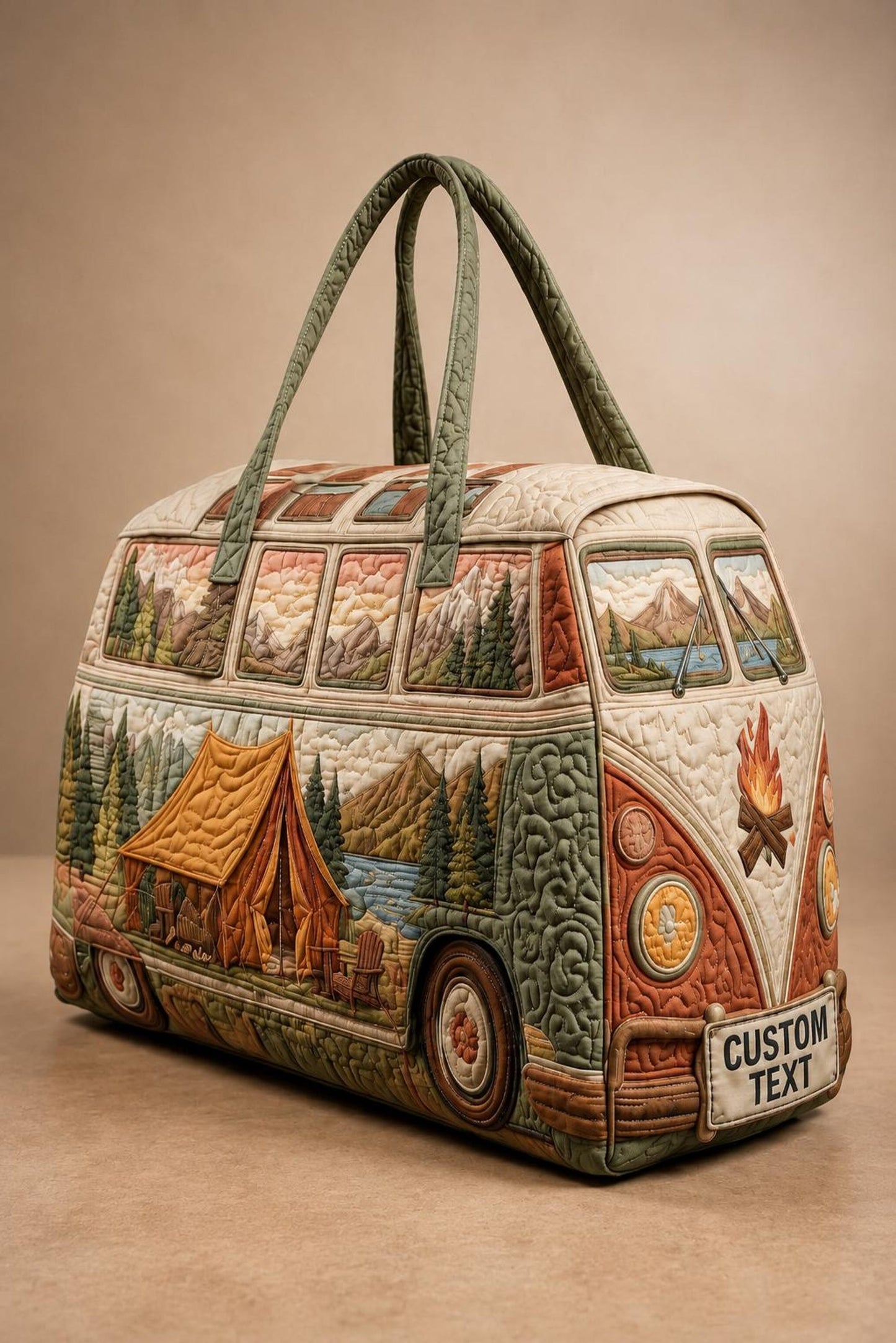 Retro Forest Camper Personalized Quilted Duffle Bag EM06