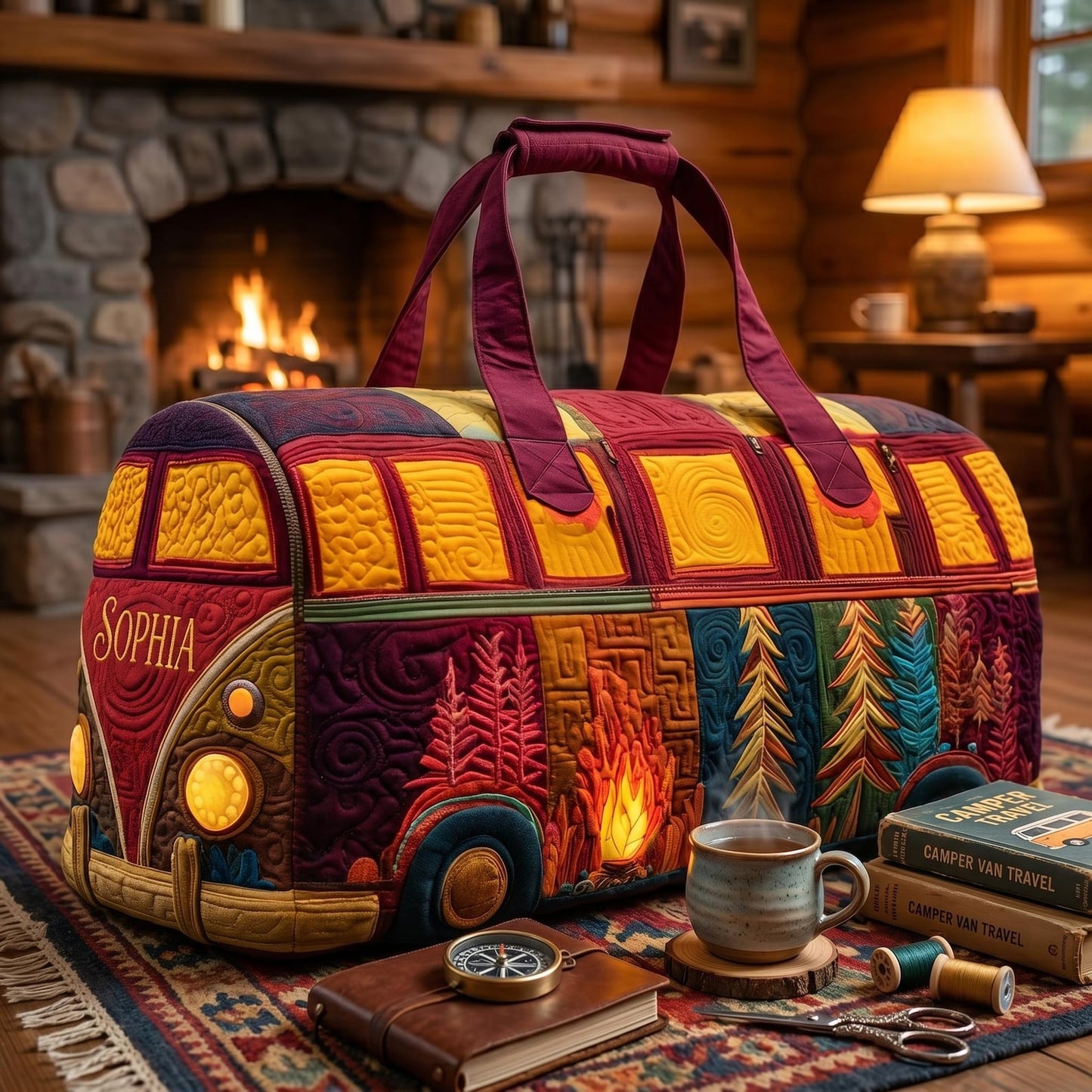 Retro Campfire Personalized Quilted Duffle Bag EM13
