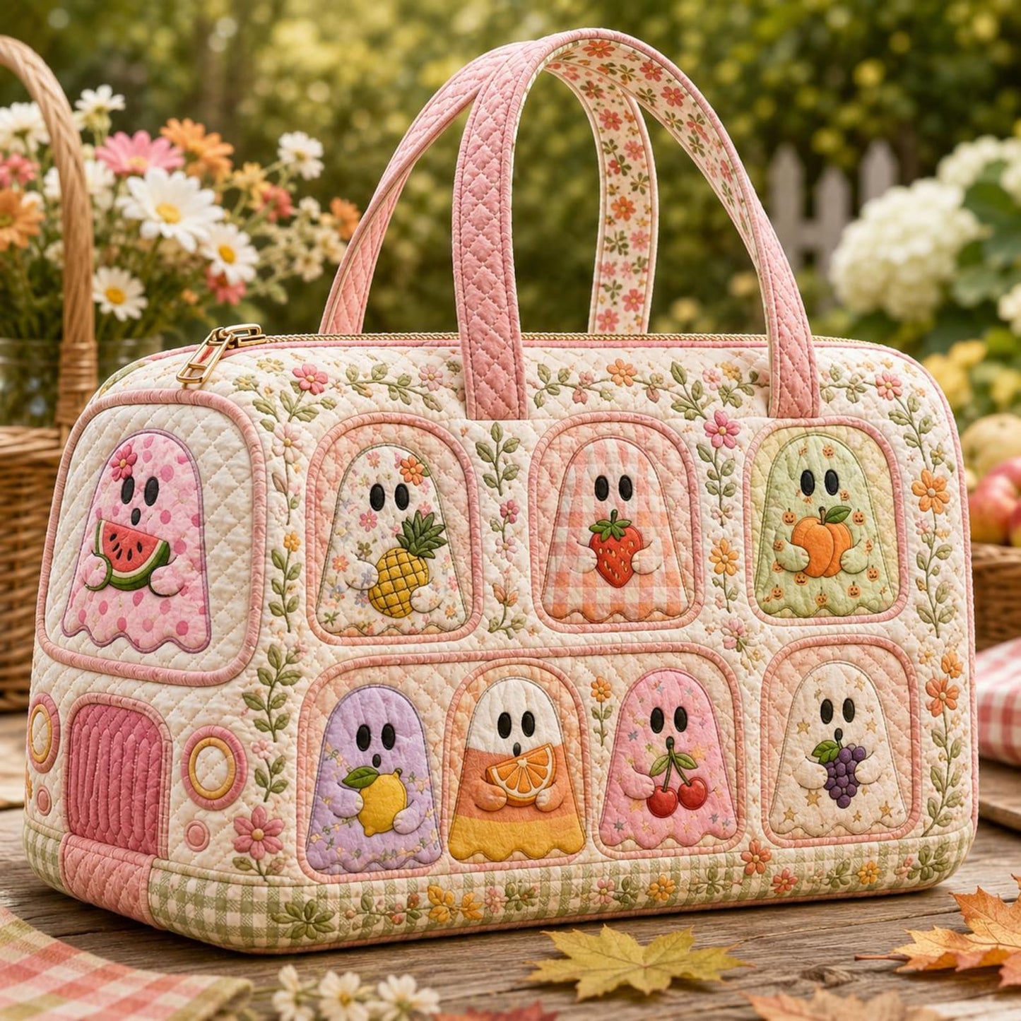 Cute Ghost Floral Quilted Duffle Bag EM16