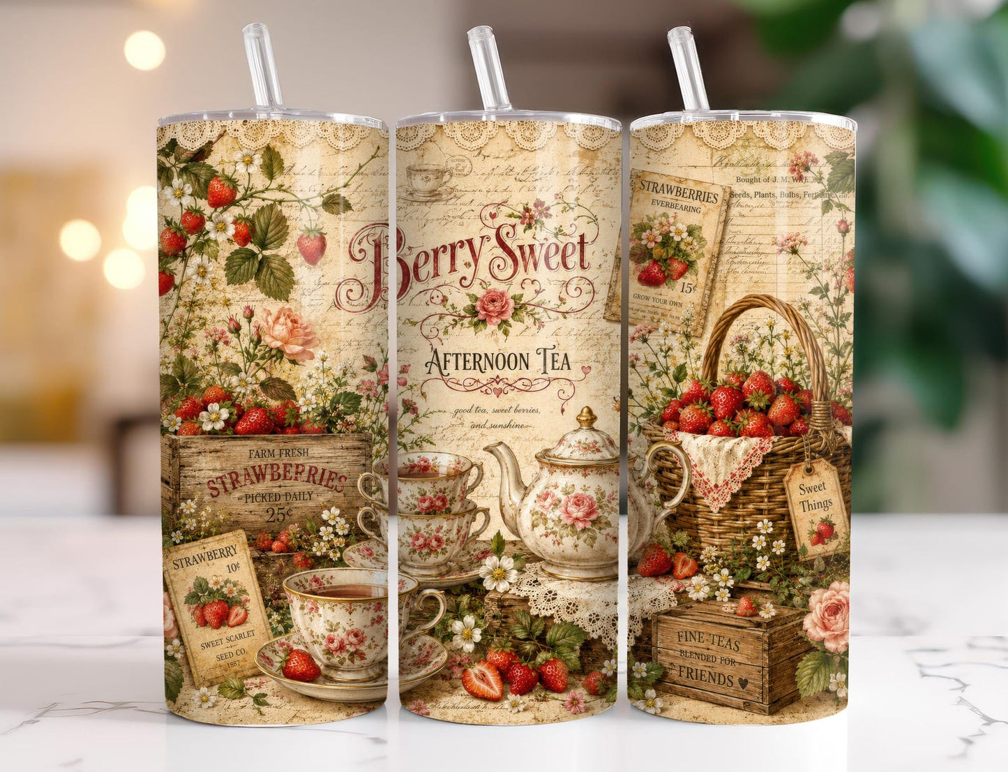 Vintage Strawberry Skinny Tumbler EM11
