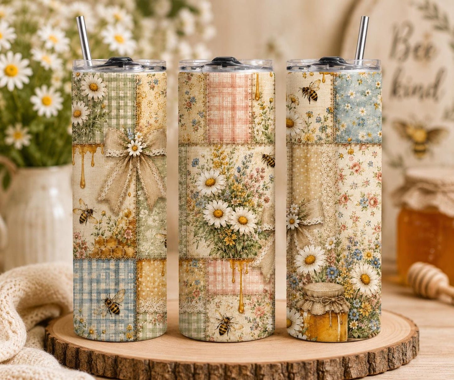 Patchwork Daisy Skinny Tumbler EM12