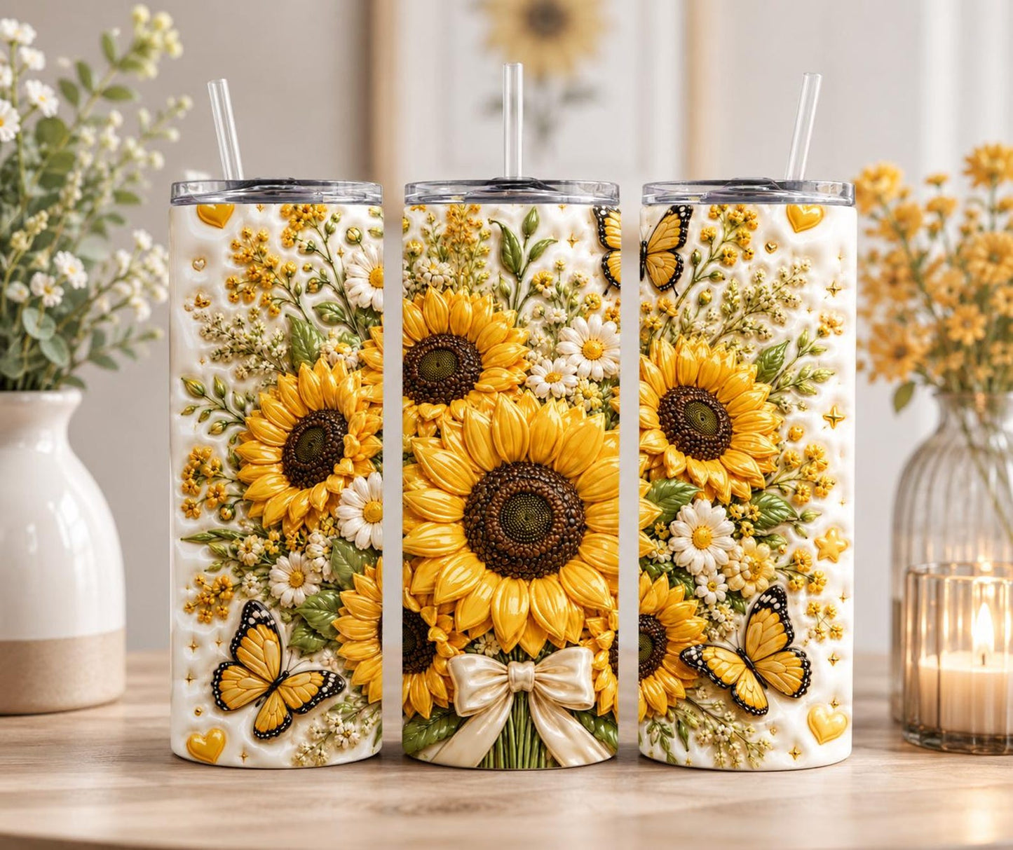 Sunflower Butterfly Skinny Tumbler EM14