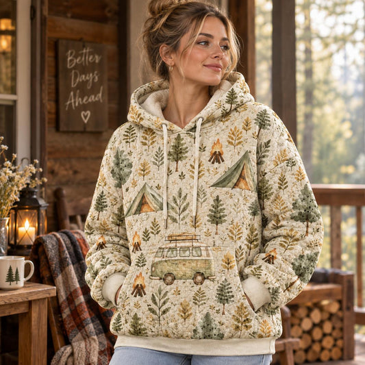 Vintage Camping Pattern Heavy Blend Hooded Sweatshirt LD05