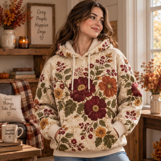 Cozy Autumn Floral Heavy Blend Hooded Sweatshirt LD09