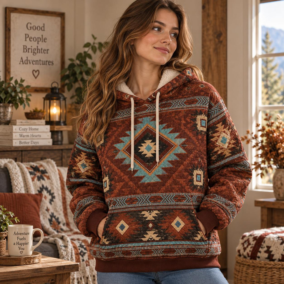 Southwestern Vintage Pattern Heavy Blend Hooded Sweatshirt LD10