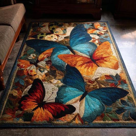 Vibrant Blue & Orange Butterfly Area Rug LD10