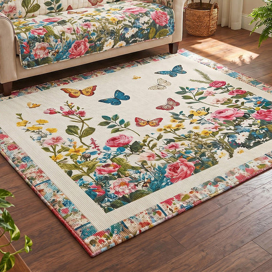 Botanical Butterfly & Flower Area Rug LD11