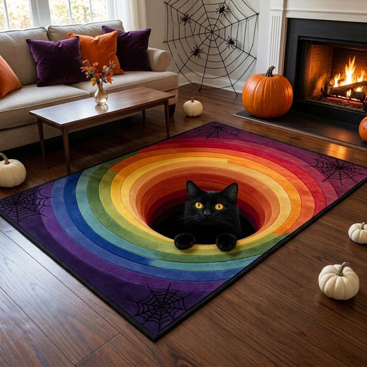 Halloween Black Cat 3D Hole Area Rug LD13