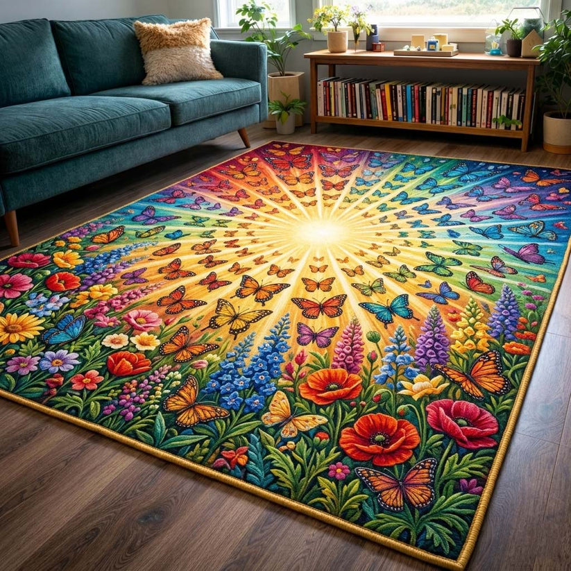 Colorful Sunburst Butterfly Area Rug LD19