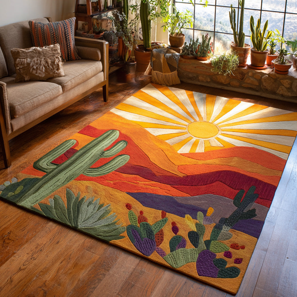 Retro Sun & Cactus Area Rug LD22