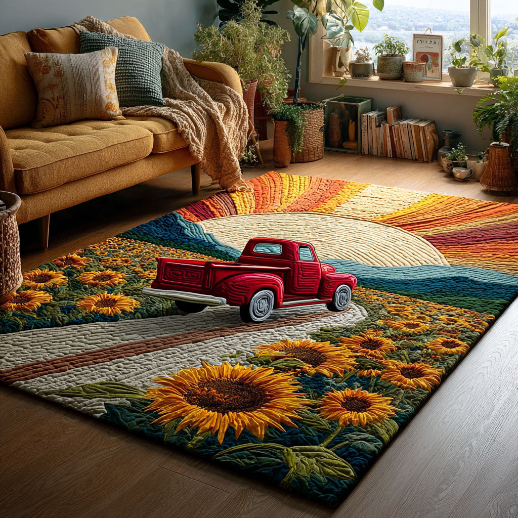3D Sunflower & Red Truck Area Rug LD27