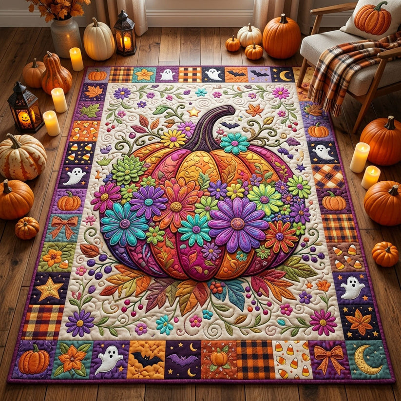 Floral Pumpkin Halloween Area Rug LD31