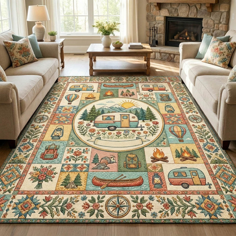 Vintage Happy Camper Area Rug LD32