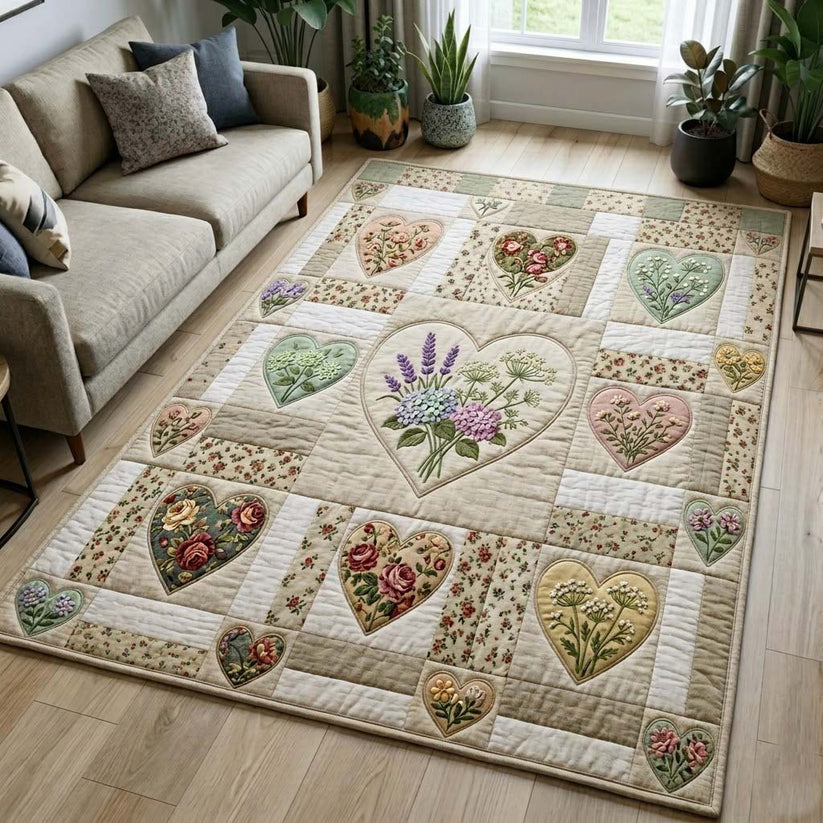 Vintage Floral Heart Patchwork Area Rug LD36