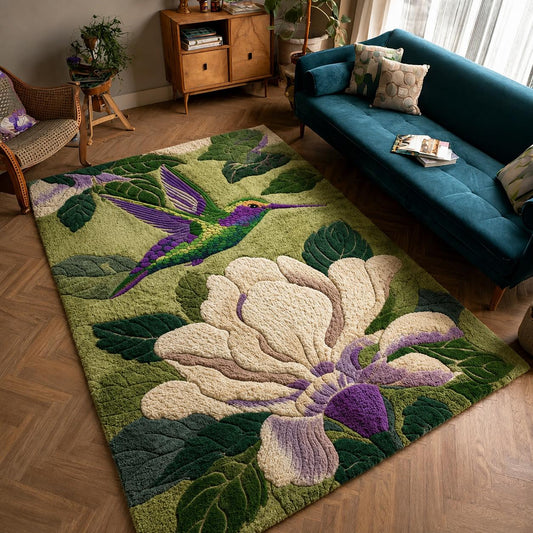 Tufted Hummingbird & Magnolia Premium Faux Cashmere Area Rug LD06