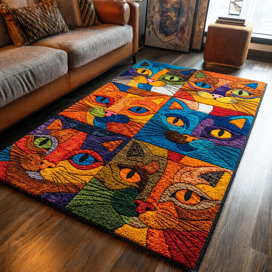 Colorful Pop Art Cat Premium Faux Cashmere Area Rug LD07