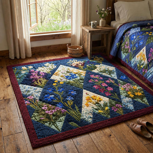 Vintage Floral Patchwork Premium Faux Cashmere Area Rug LD08