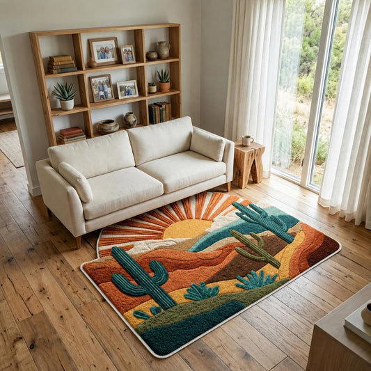 Desert Sunset Saguaro Cactus Custom Shape Area Rug Faux Cashmere Style LD13