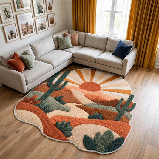 Southwestern Desert Landscape Custom Shape Area Rug Faux Cashmere Style LD14