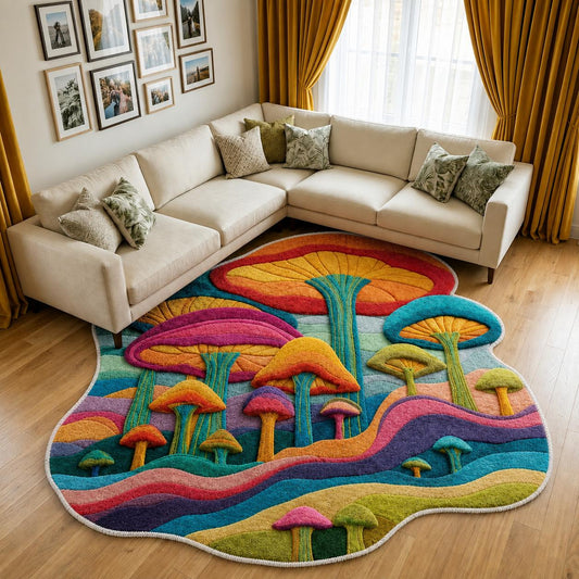Vibrant Psychedelic Mushroom Custom Shape Area Rug Faux Cashmere Style LD16
