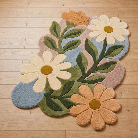 Cute Retro Floral Custom Shape Area Rug Faux Cashmere Style LD22