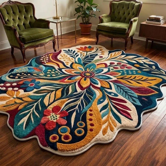 The Blooming Garden Custom Shape Area Rug Faux Cashmere Style LD25