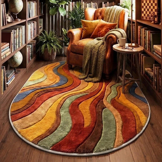 Boho Earthy Wave Custom Shape Area Rug Faux Cashmere Style LD27