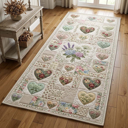 Cottagecore Heart & Floral Patchwork Runner Carpet LD08