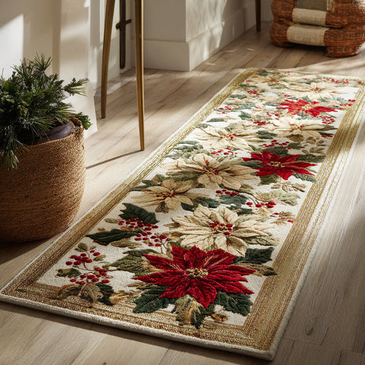 Cream Poinsettia Christmas Runner Carpet LD12