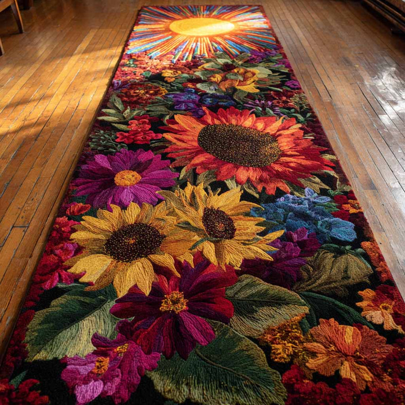 Radiant Sunburst & Floral Runner Carpet LD15