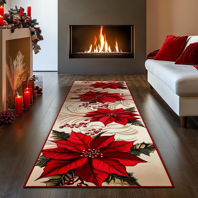 Red Poinsettia Christmas Runner Carpet LD16