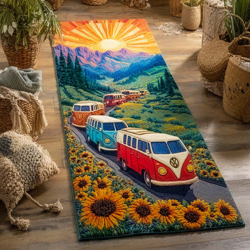 Retro Camper Van & Sunflowers Runner Carpet LD21