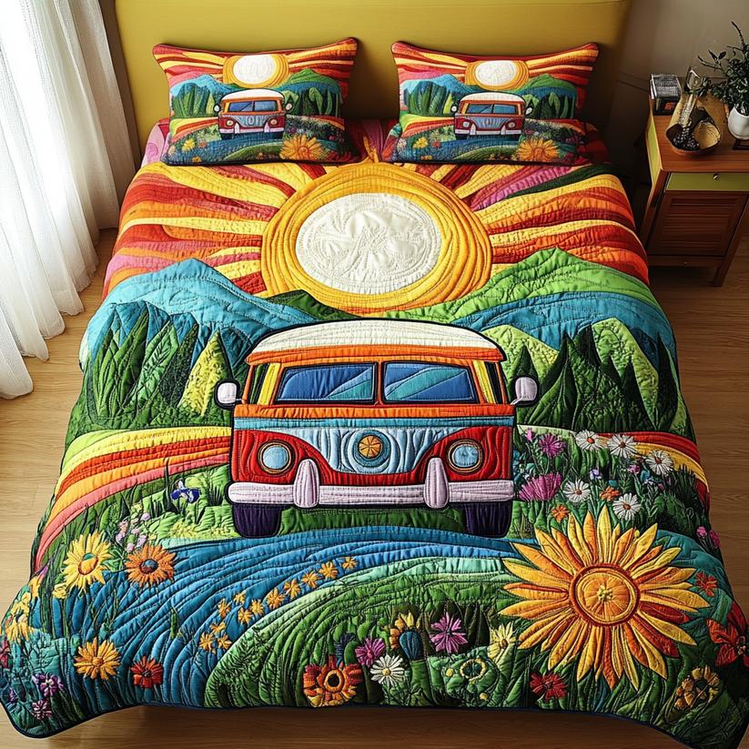 Boho Sunflower & Sunburst Quilted Bedding Set LD02
