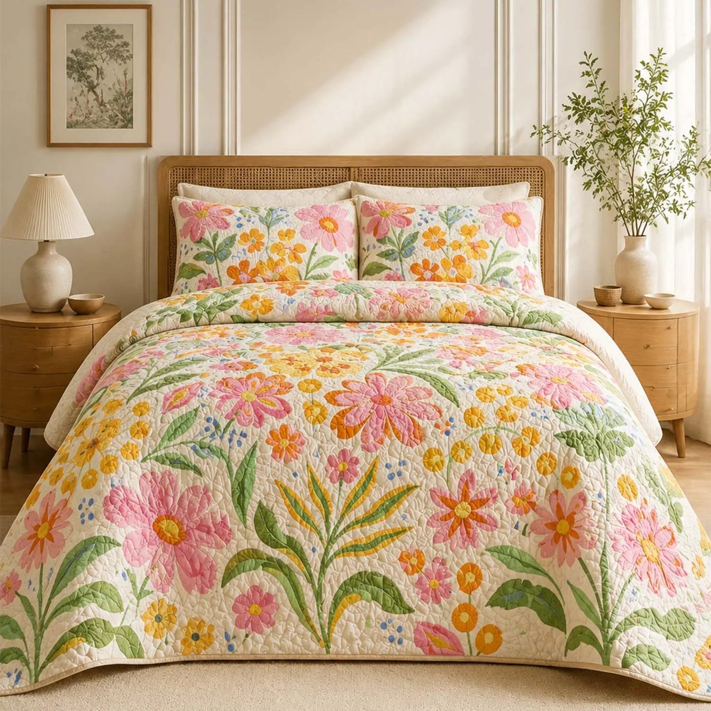 Colorful Spring Flower Quilted Bedding Set LD11