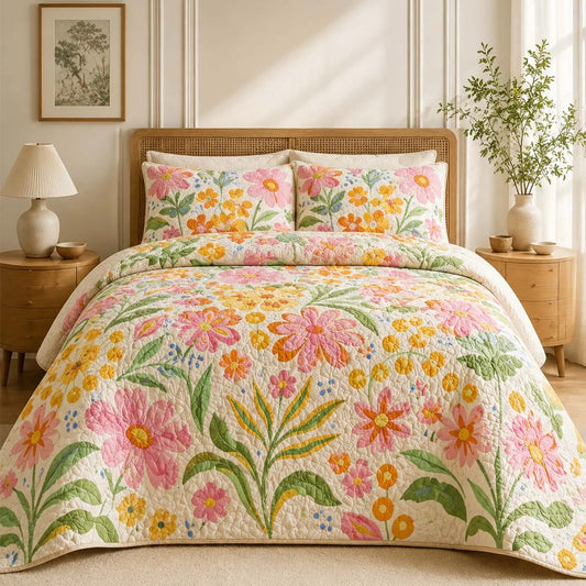 Colorful Spring Flower Quilted Bedding Set LD11