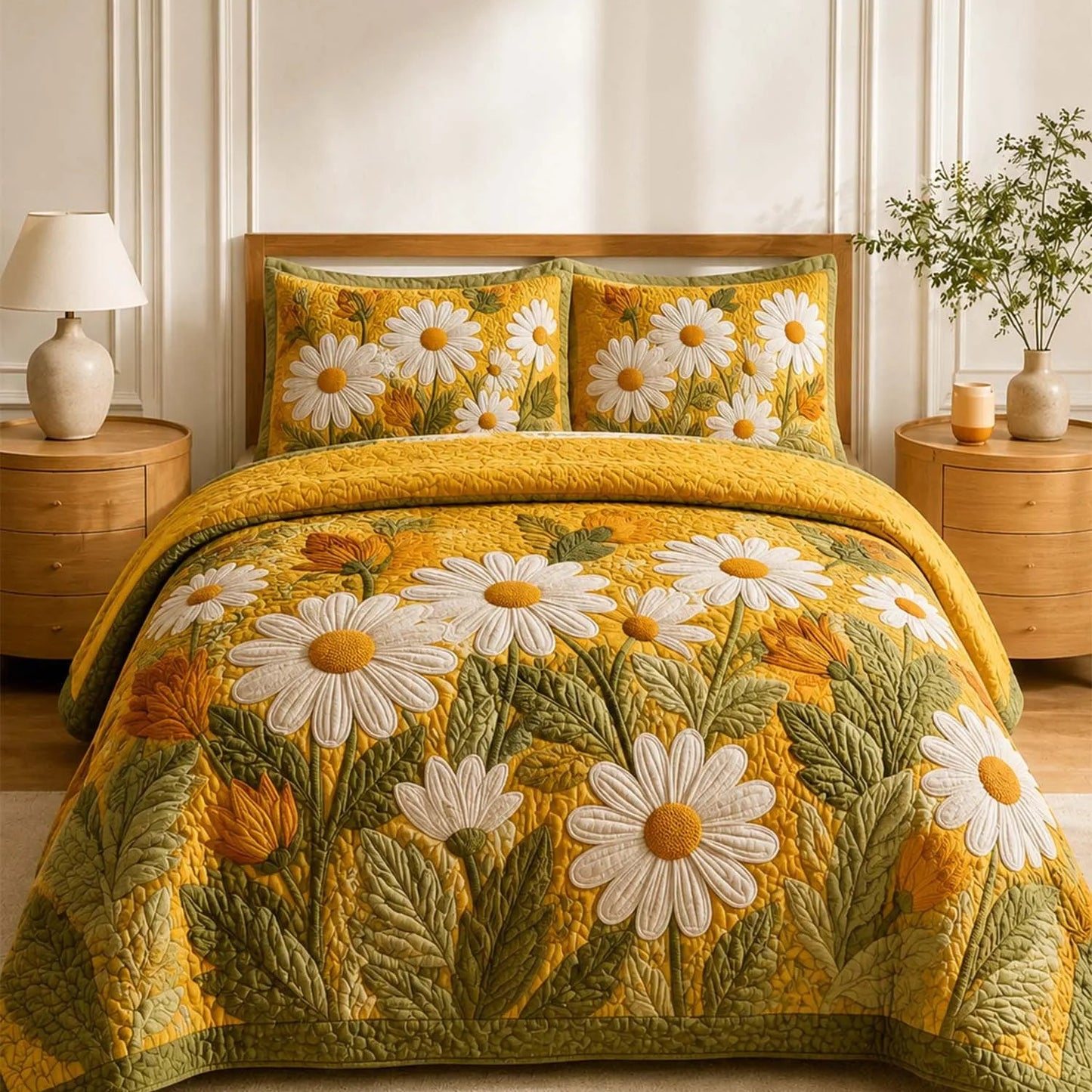 Premium Yellow Daisy Quilted Bedding Set LD12